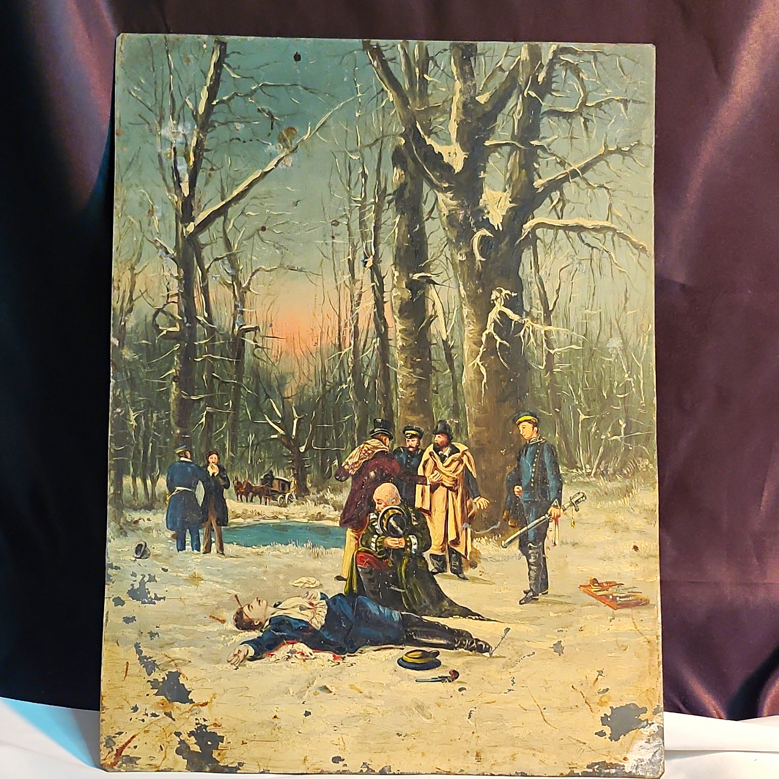 Antique Oil On Tin Painting Of Antique Oil On Tin Painting Of