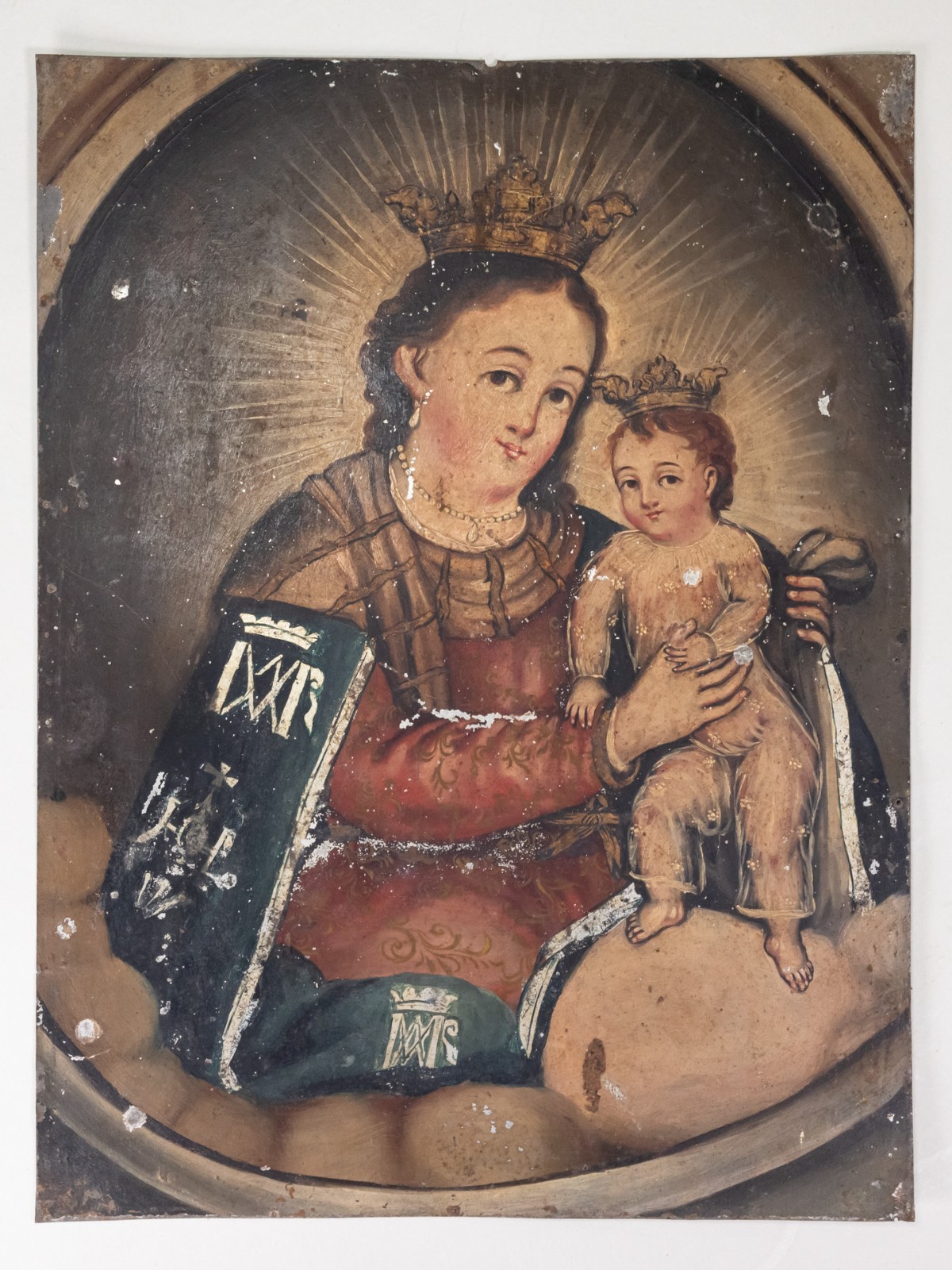 Antique Mexican Retablo, c.1890, Oil on Tin - Nuestra Señora del Refugio