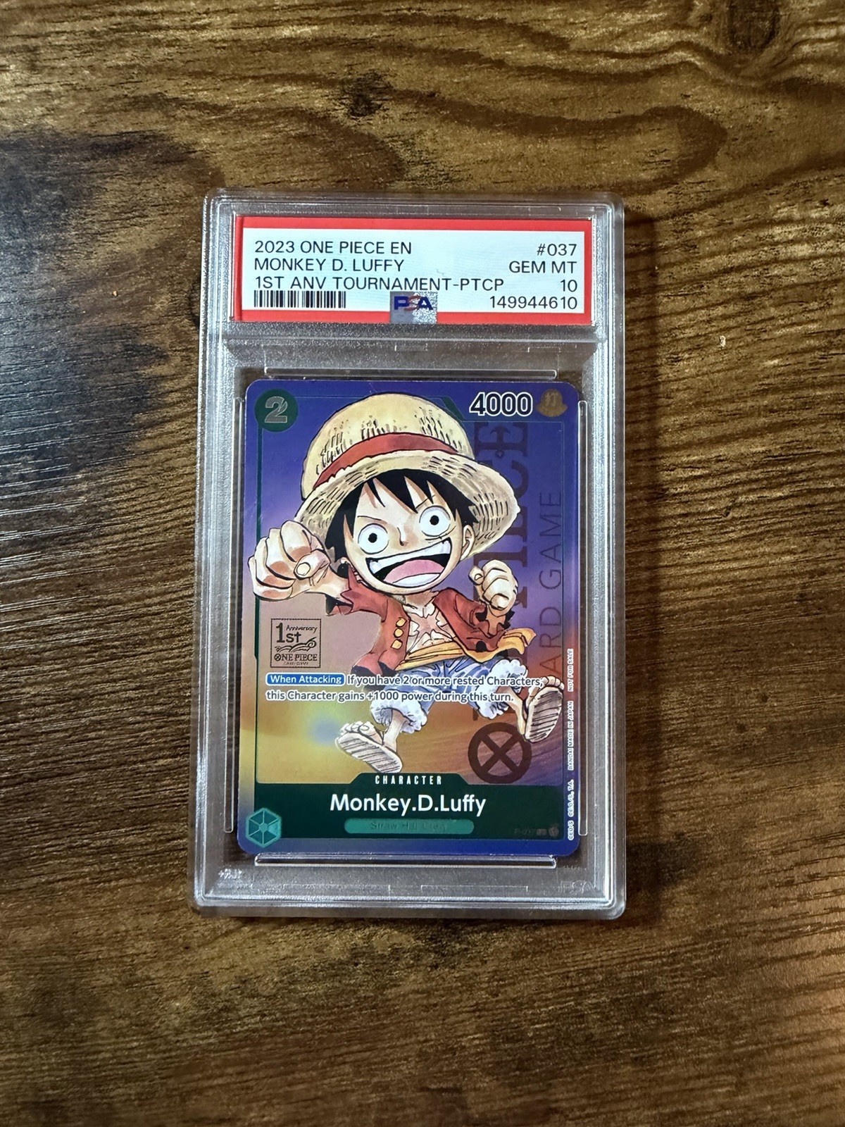 2023 ONE PIECE 1ST ANNIVERSARY TOURNAMENT #037 MONKEY D. LUFFY PSA 10