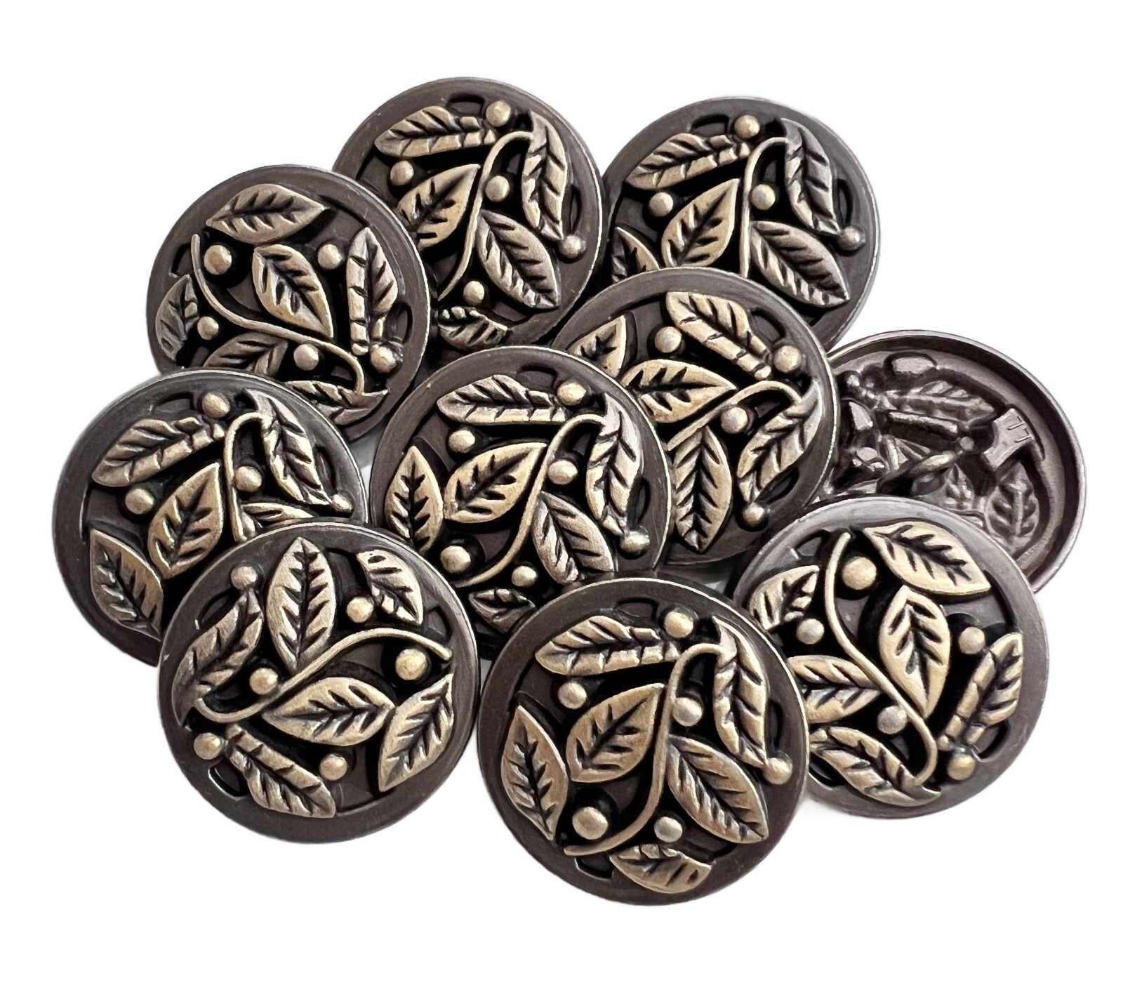 10PC Antiqued Bronze Leave Vines Metal Buttons with Shank 25mm 1 Inch
