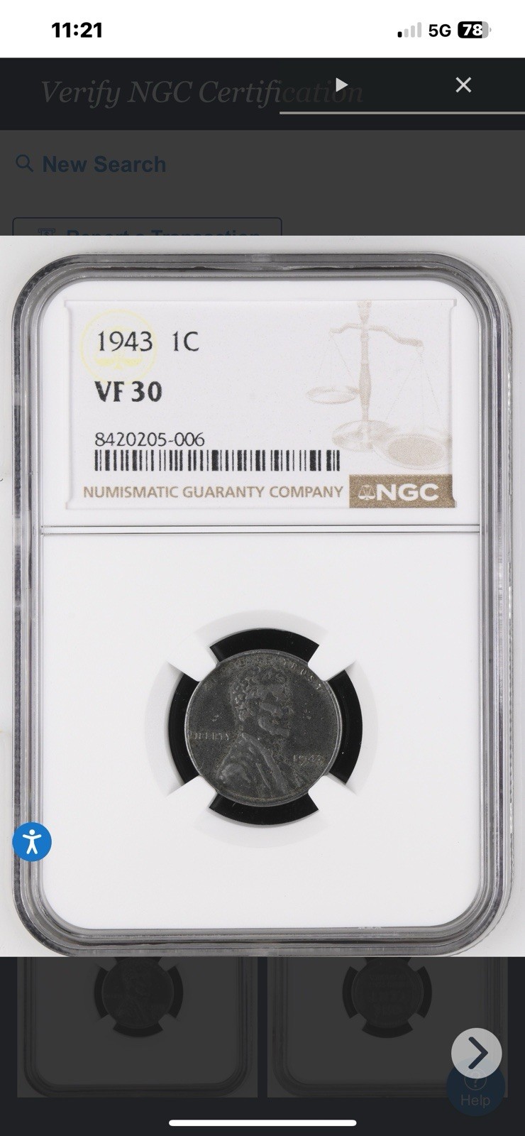 REAR 1943 1C  VF 30 NO MINT MARK STEEL PENNY