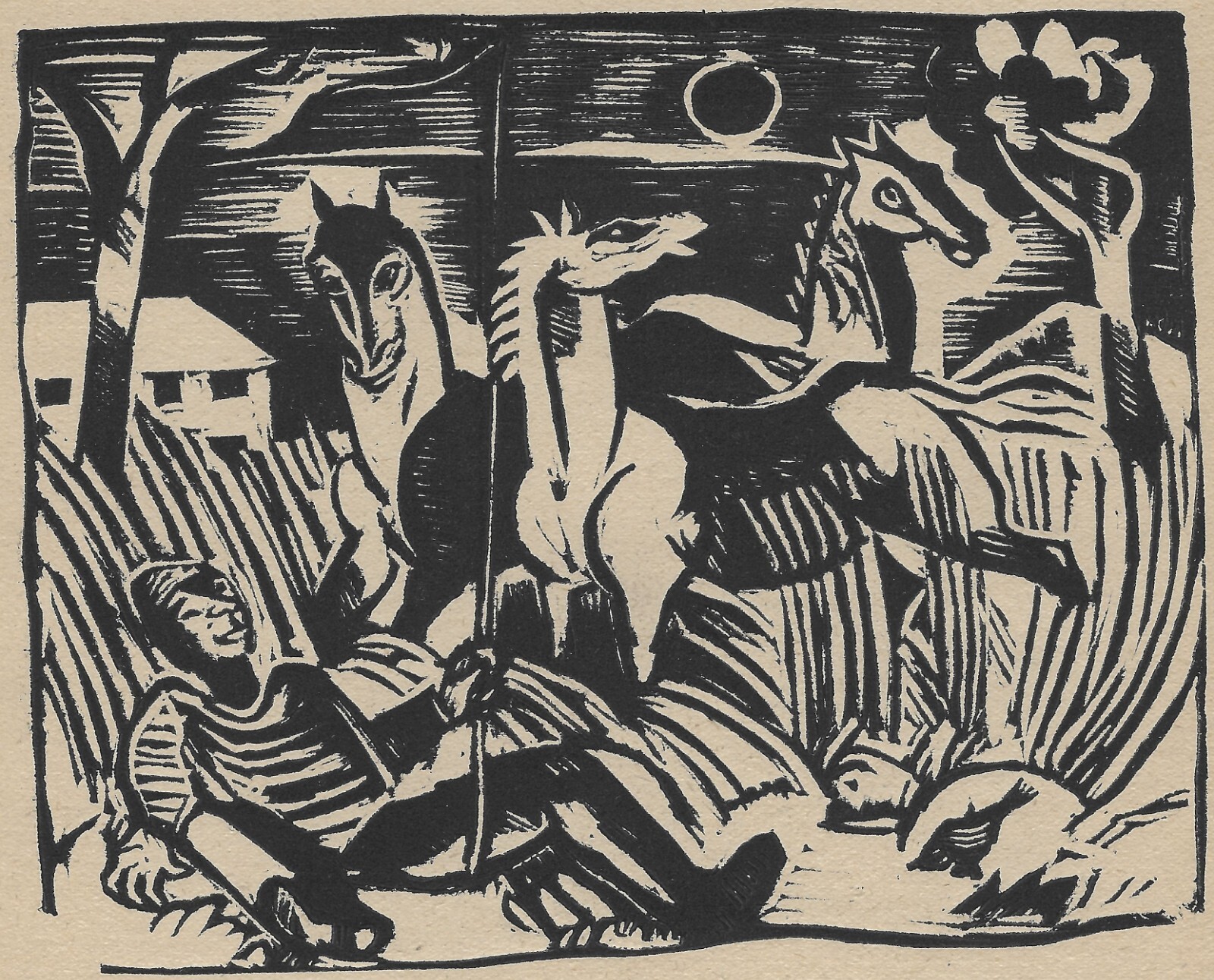 Czech Modernism - Original Expressionist Woodcut (1921) - Framed
