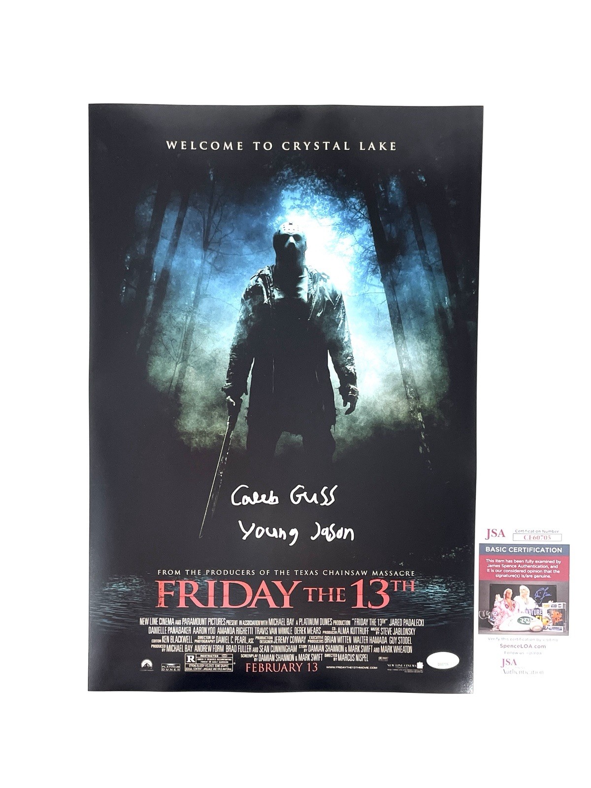 Friday The 13th 2009 Signed 12x18 Poster Caleb Guss Young Jason Voorhees JSA 🪓