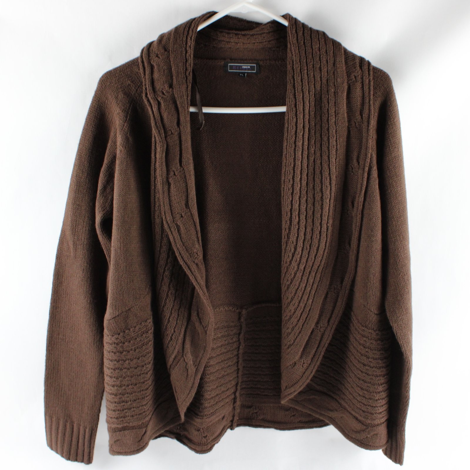 Effeci Women\'s Brown Open Front Long Sleeve Knit Cardigan PL