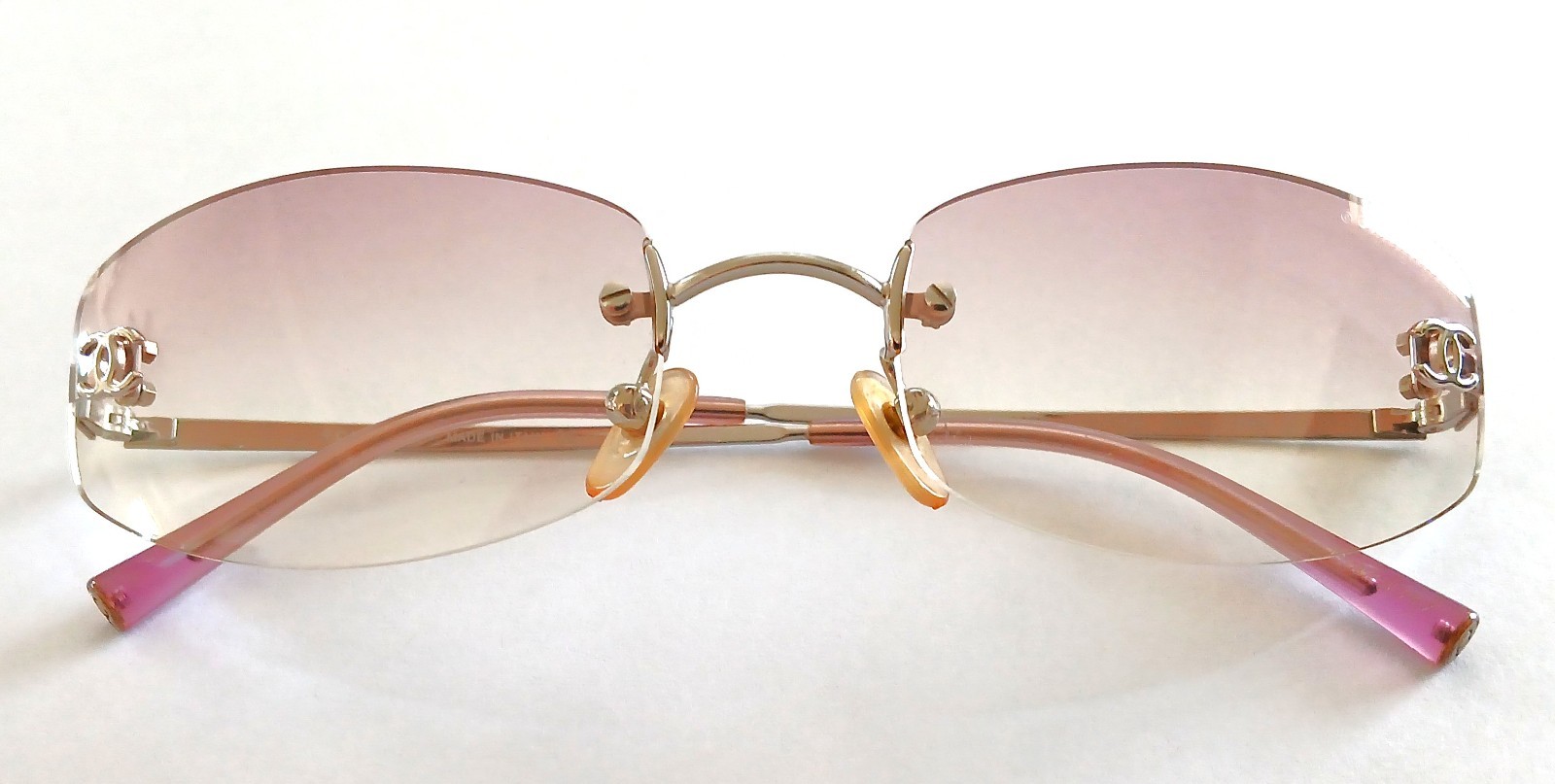 Chanel Vintage 4002 Rimless CC Sunglasses Pink Gradient Y2K Logo Italy w/Case