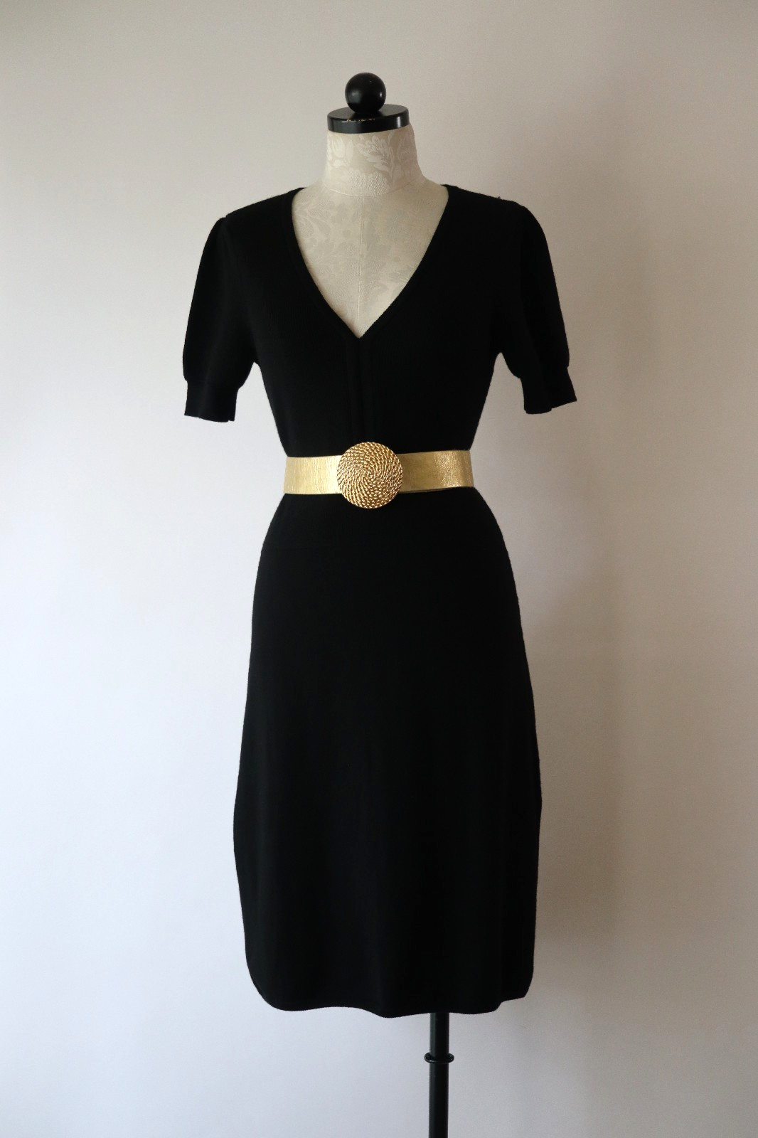 Talbots Black Merino Wool Knit Short Puff Sleeve Pencil Sweater Dress Women M Talbots Black Merino Wool Knit Short Puff Sleeve Pencil Sweater Dress Women M