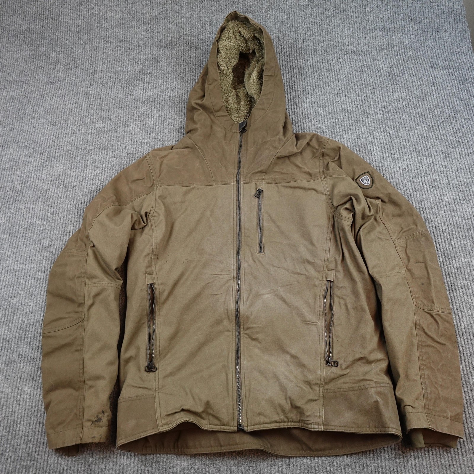 Kuhl The Law Fleece Lined Jacket Mens Medium Brown Hooded Insulated Canvas 7363 Kuhl The Law Fleece Lined Jacket Mens Medium Brown Hooded Insulated Canvas 7363