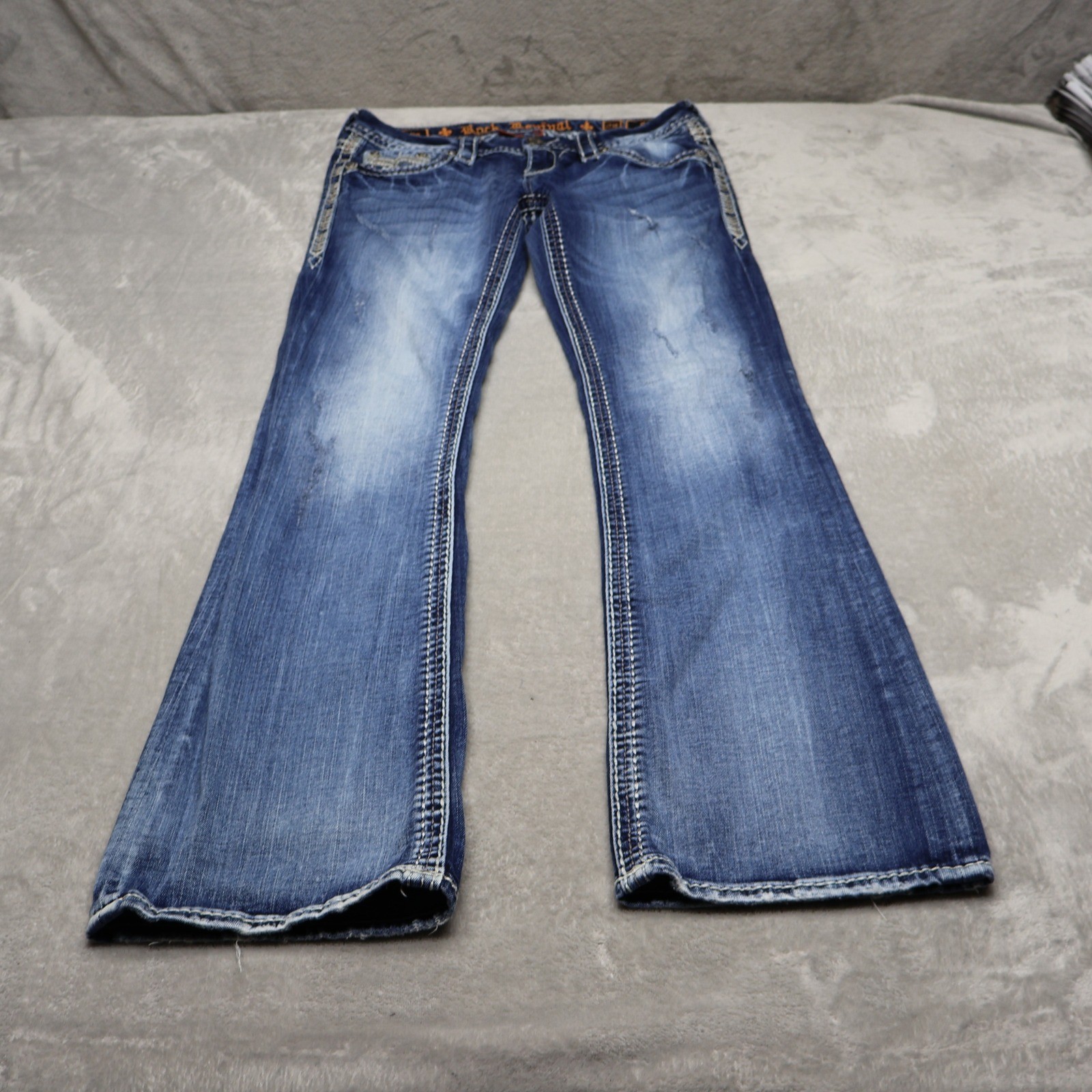 Rock Revival Jeans Womens 28 Medium Wash Denim Jaelin Bootcut Fade Whisker 28x32