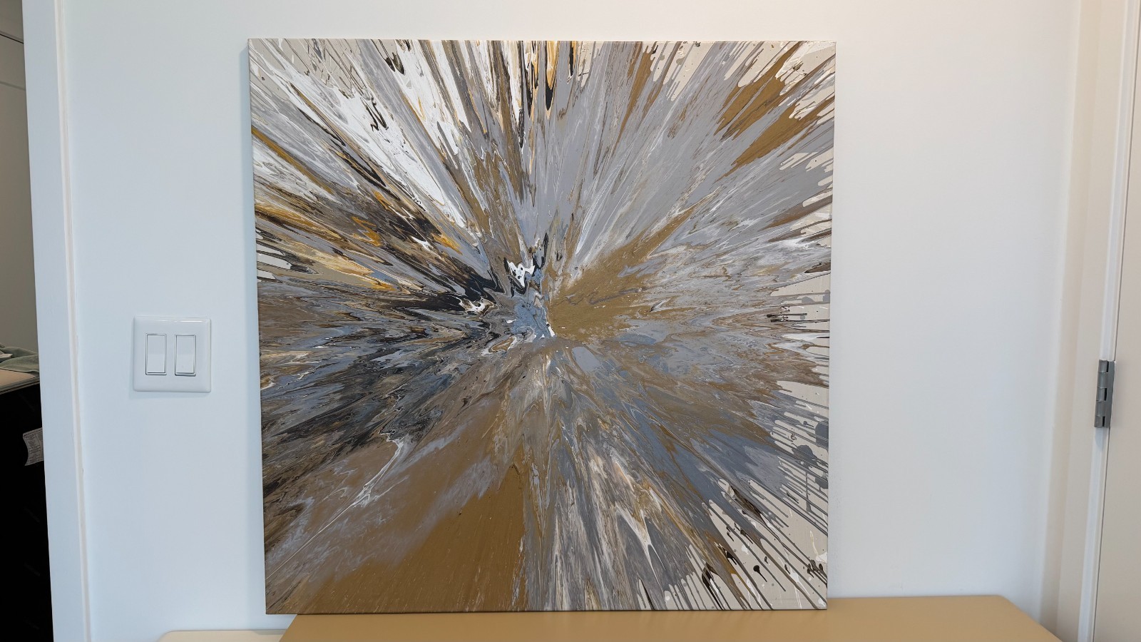 Original abstract textured canvas painting 36 x 36 inches gray gold black white