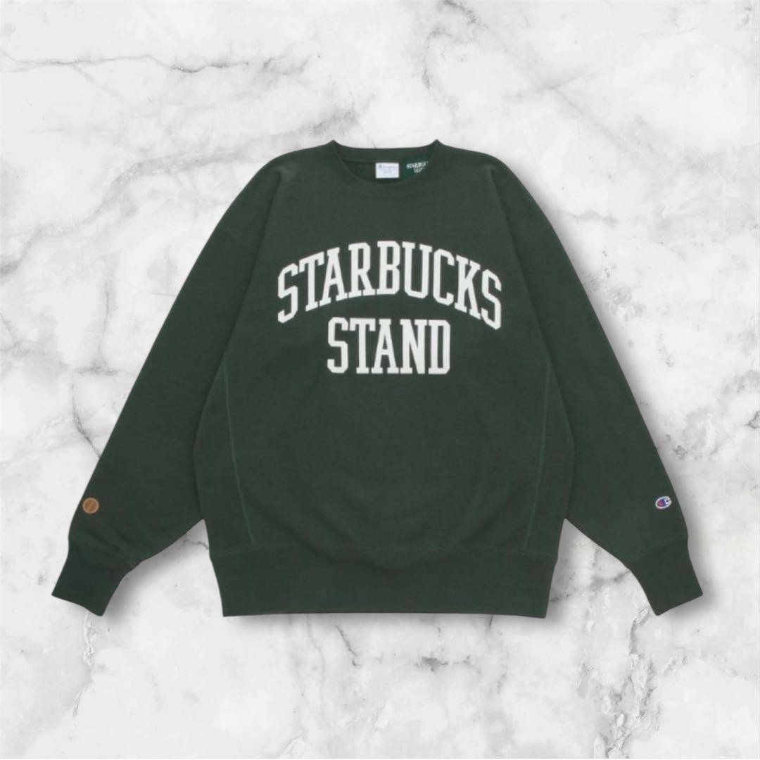 Starbucks BEAMS Champion Triple Collab Dark Green Reverse Weave Sweatshirt New