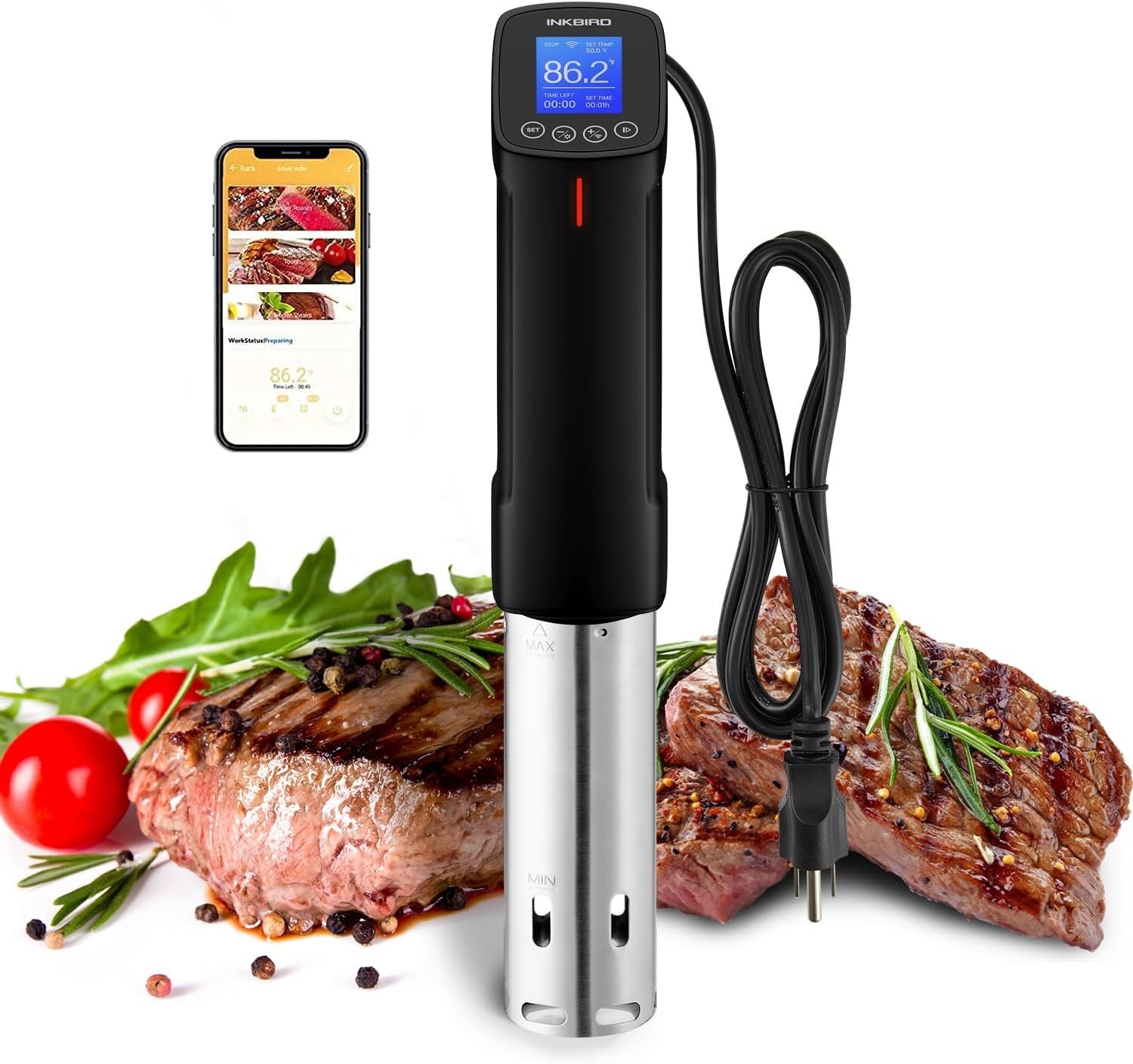 Inkbird ISV-100W 1000 Watt Sous Vide, Wifi Enabled, 14 Preset Recipes, App Ready