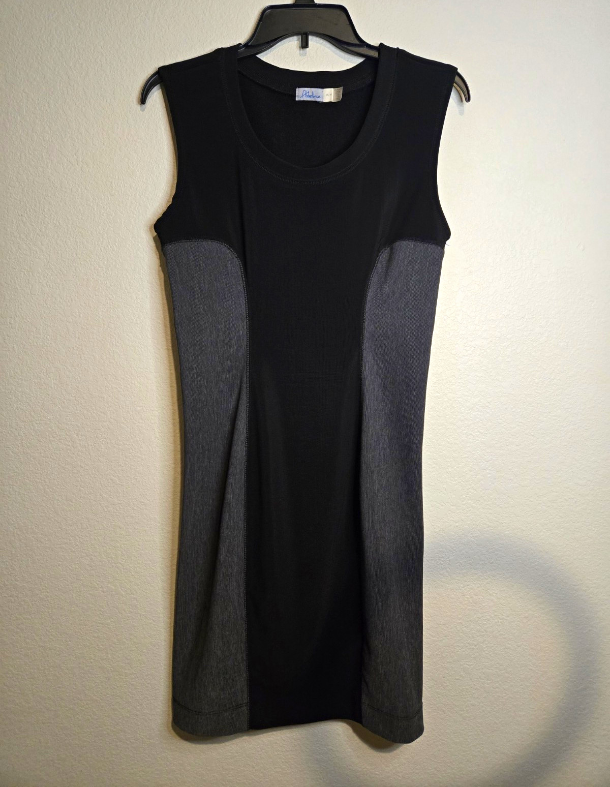 Abbeline Black/Gray Colorblock Sheath Dress M/M, Scoop Neck, Knit Stretch