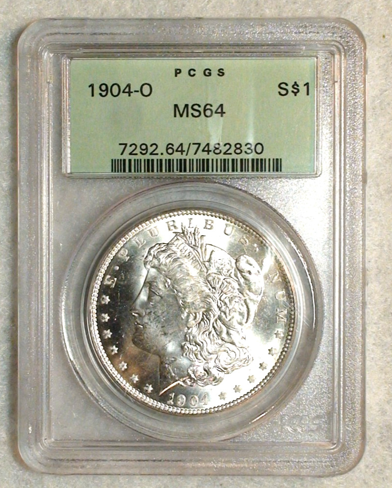 1904 O Morgan Silver Dollar PCGS MS64 NEAR GEM IN ORIGINAL GREEN HOLDER $1 Coin