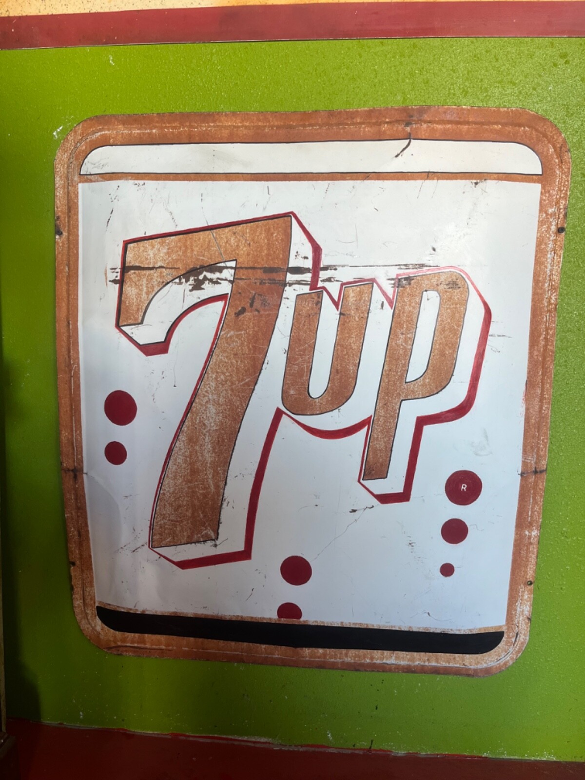 Vintage Original 1959 7UP Painted Metal Convex Advertisement Sign Vintage Original 1959 7UP Painted Metal Convex Advertisement Sign