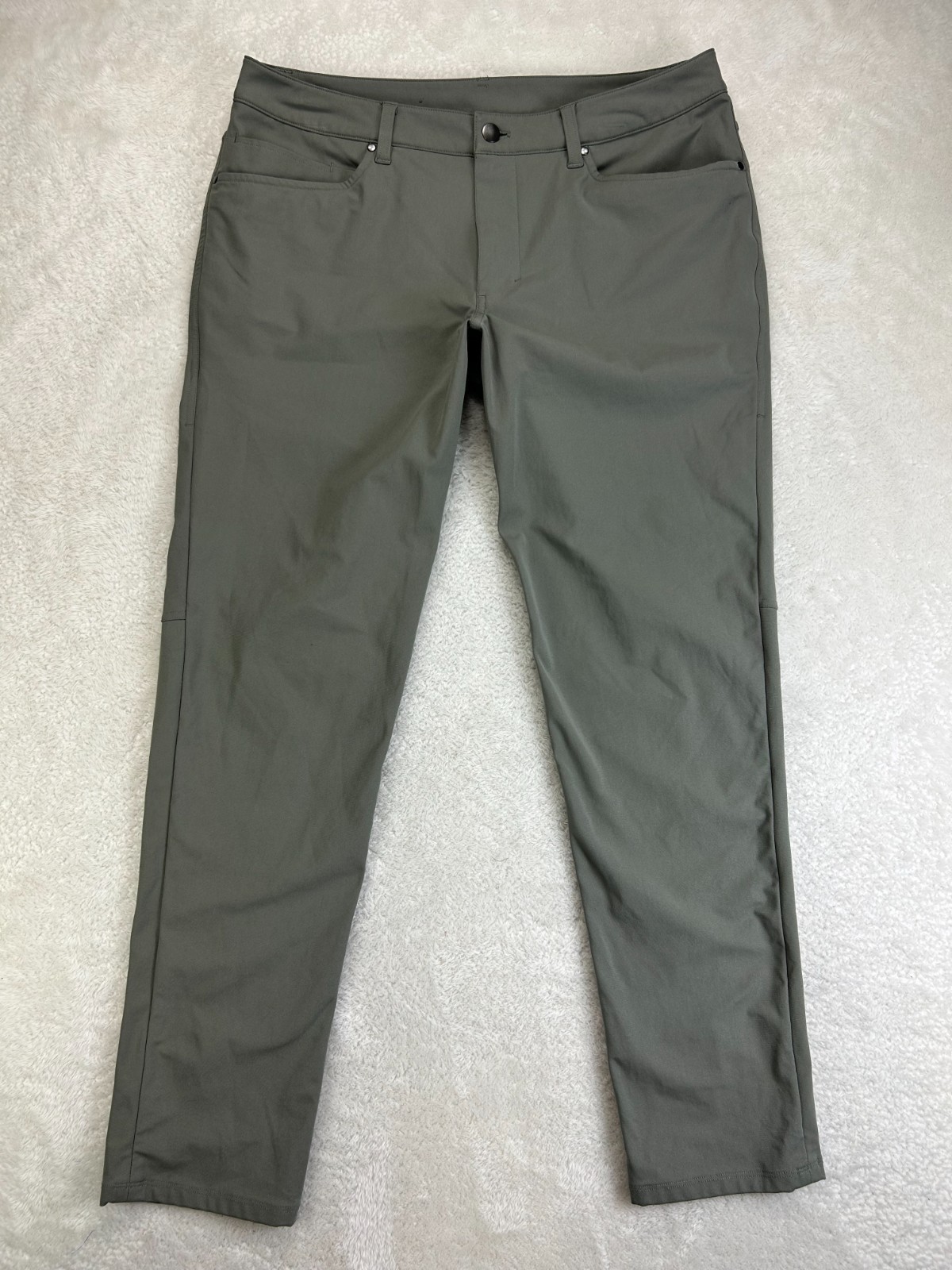 Lululemon ABC Performance Pants Mens 34 Olive Green Slim Fit Warpstreme LM5972S