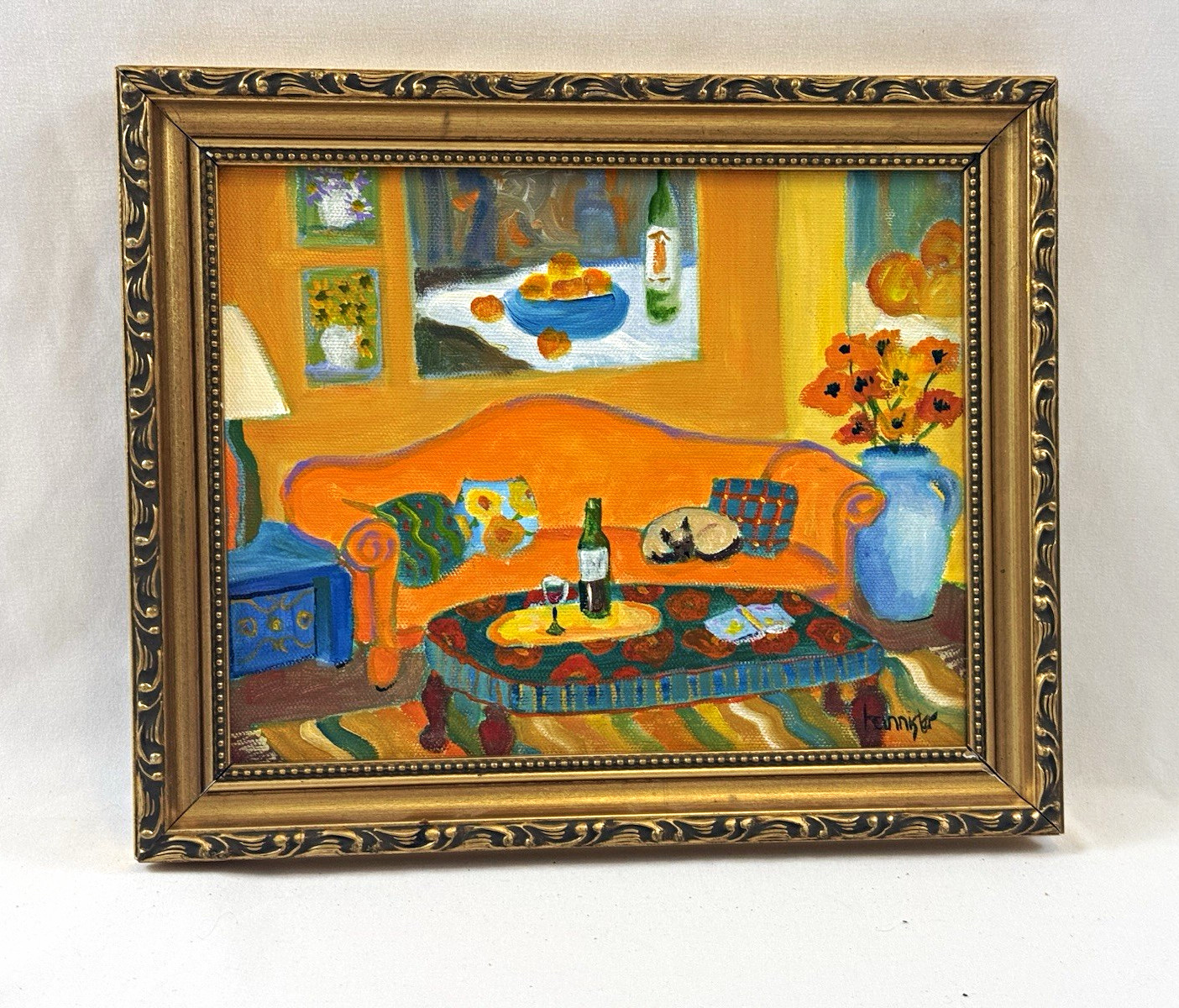 Vintage Patricia A Bannister Original Acrylic Painting Peachy Signed COA 2004
