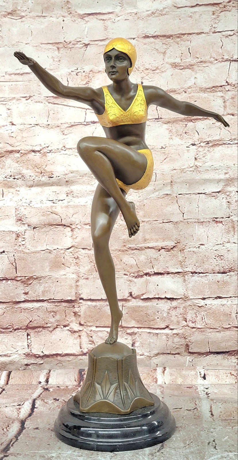 Signed Preiss Dancer Ballerina Genuine Bronze Sculpture Statue Art Deco Figurine
