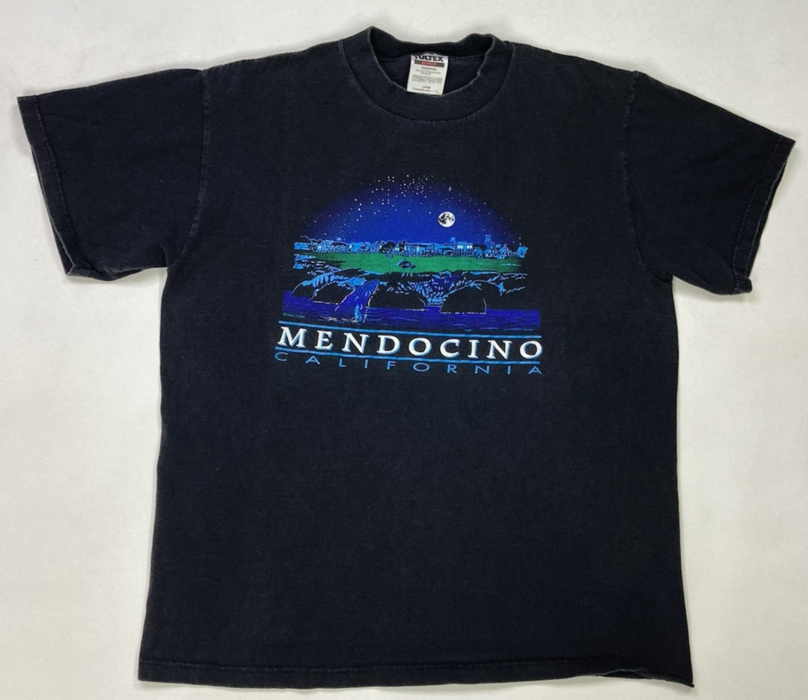 VINTAGE Mendocino California Graphic T-shirt Men Large Black Short Sleeve 90s
