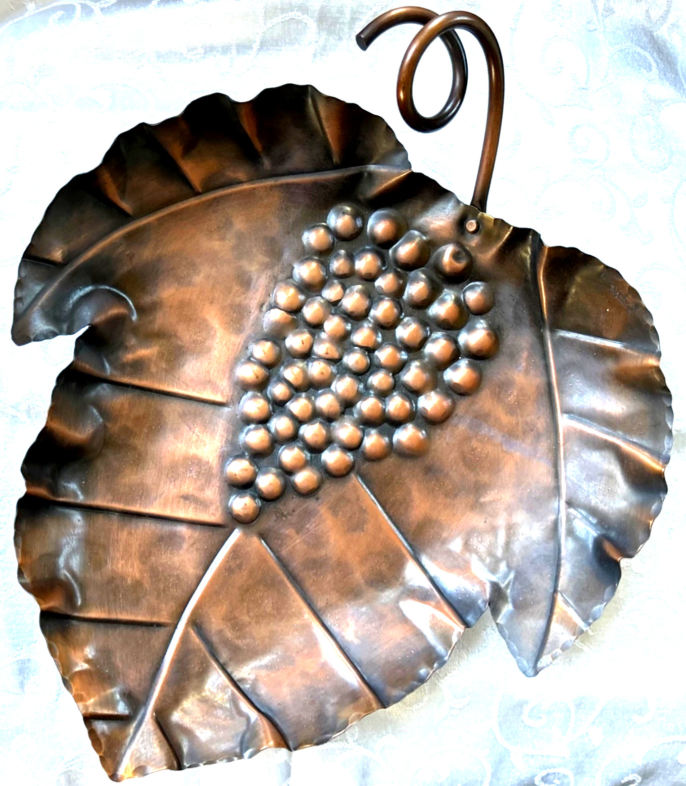 Vintage REBAJES MCM Large Copper Grape Leaf Tray Dish - Rare