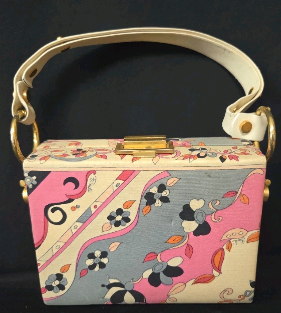 1960\'s Emilio Pucci box bag multicolored vibrant silk hard sided  Made in Italy