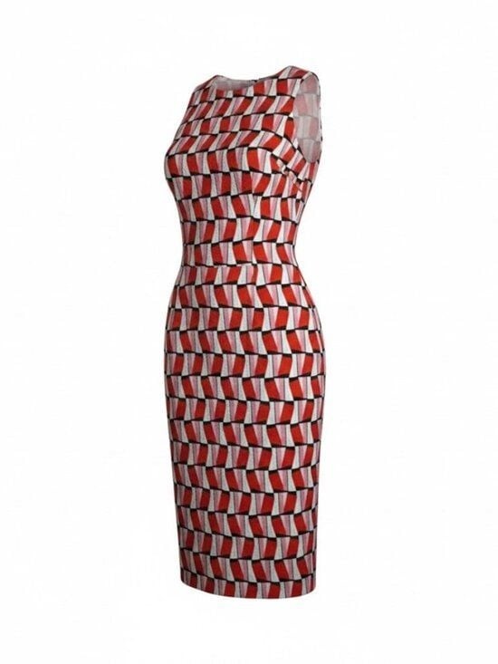 Boden Red White Black Geometric Print Sheath Dress Petite Size 2P