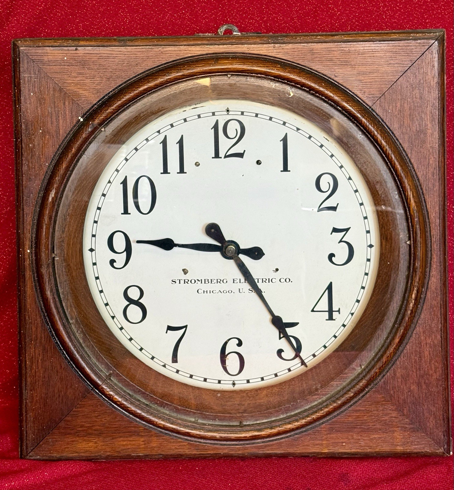 Antique STROMBERG ELECTRIC SELF WINDING CLOCK Movement Pendulum Oak Cabinet