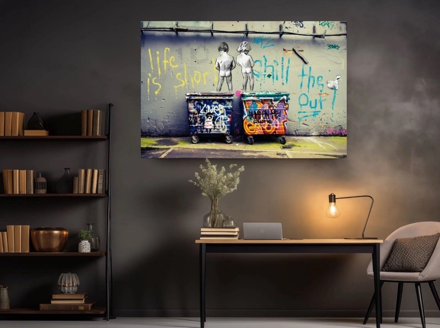 BANKSY  “Life Is Short Chill” Reproduction on Canvas ready To Hang  26 x 40 Inch