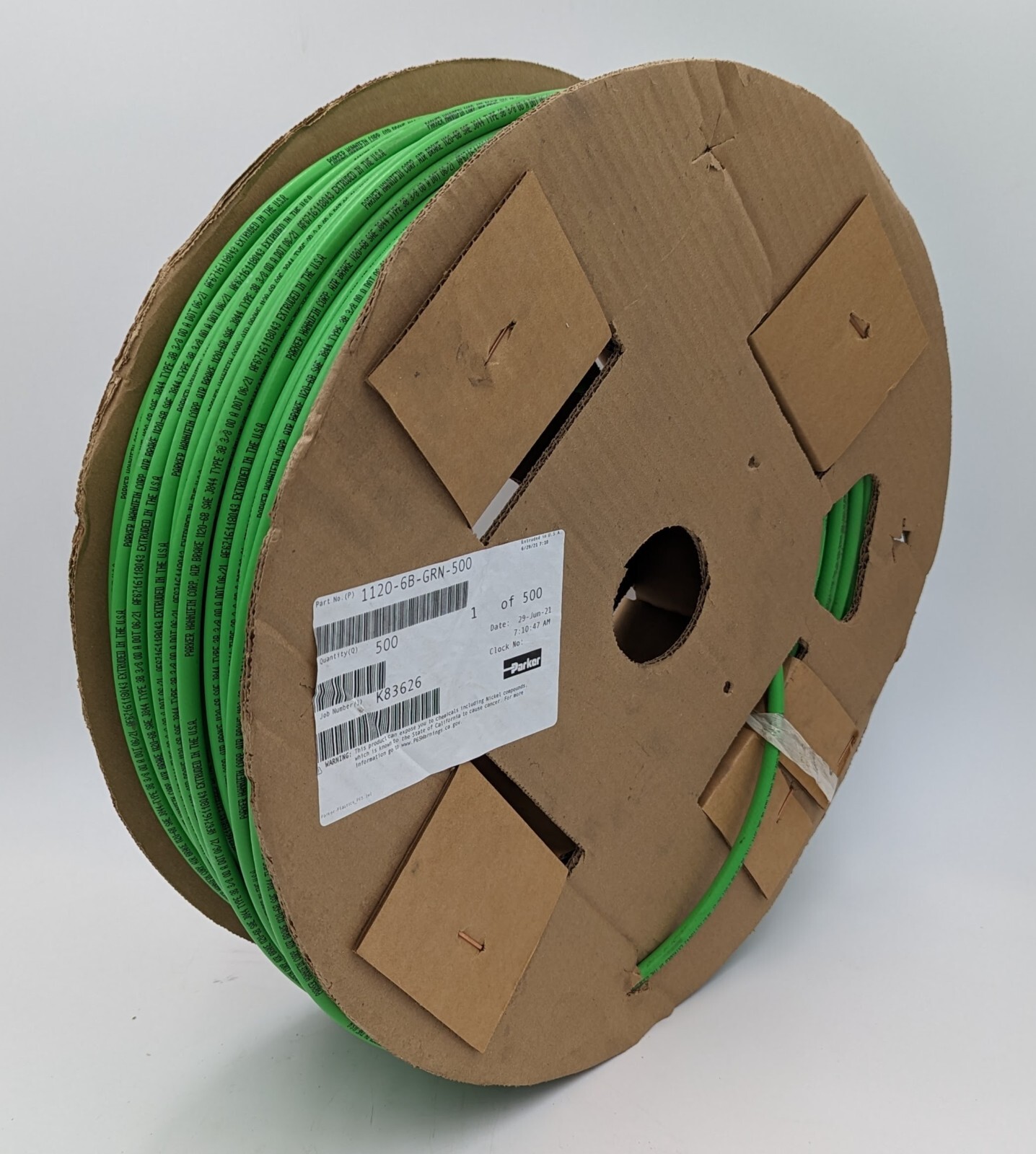 Qty (500) ft Parker 1120-6B-GRN-500 Air Tubing, 3/8 In. OD, Green Qty (500) ft Parker 1120-6B-GRN-500 Air Tubing, 3/8 In. OD, Green