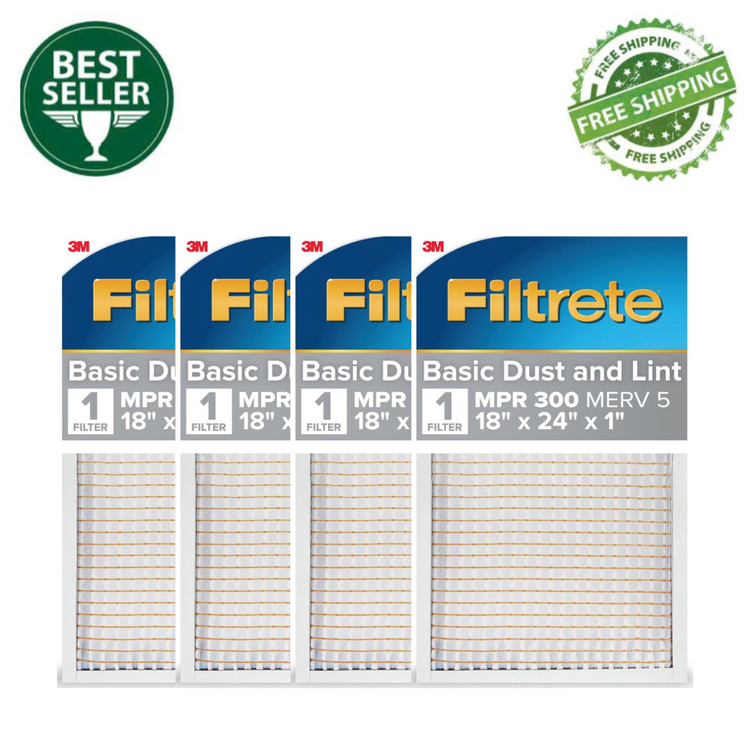 4PK Filtrete 18x24x1 Air Filter, MPR 300 MERV 5, AC Furnace Dust Reduction Clean 4PK Filtrete 18x24x1 Air Filter, MPR 300 MERV 5, AC Furnace Dust Reduction Clean