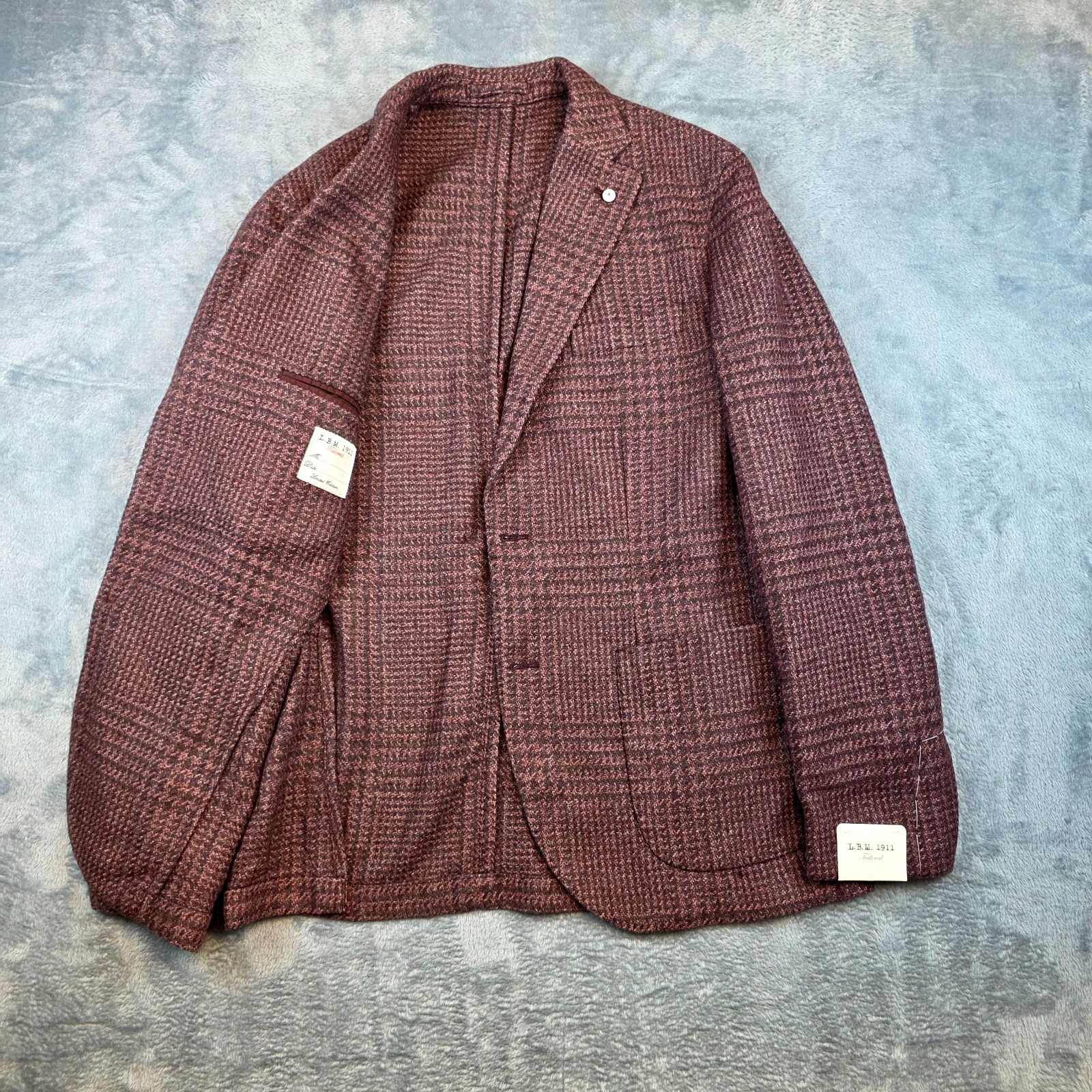 $1095 New LBM 1911 Cotton WOOL Unconstructed Blazer Men 42 R 52 Red HOUNDSTOOTH