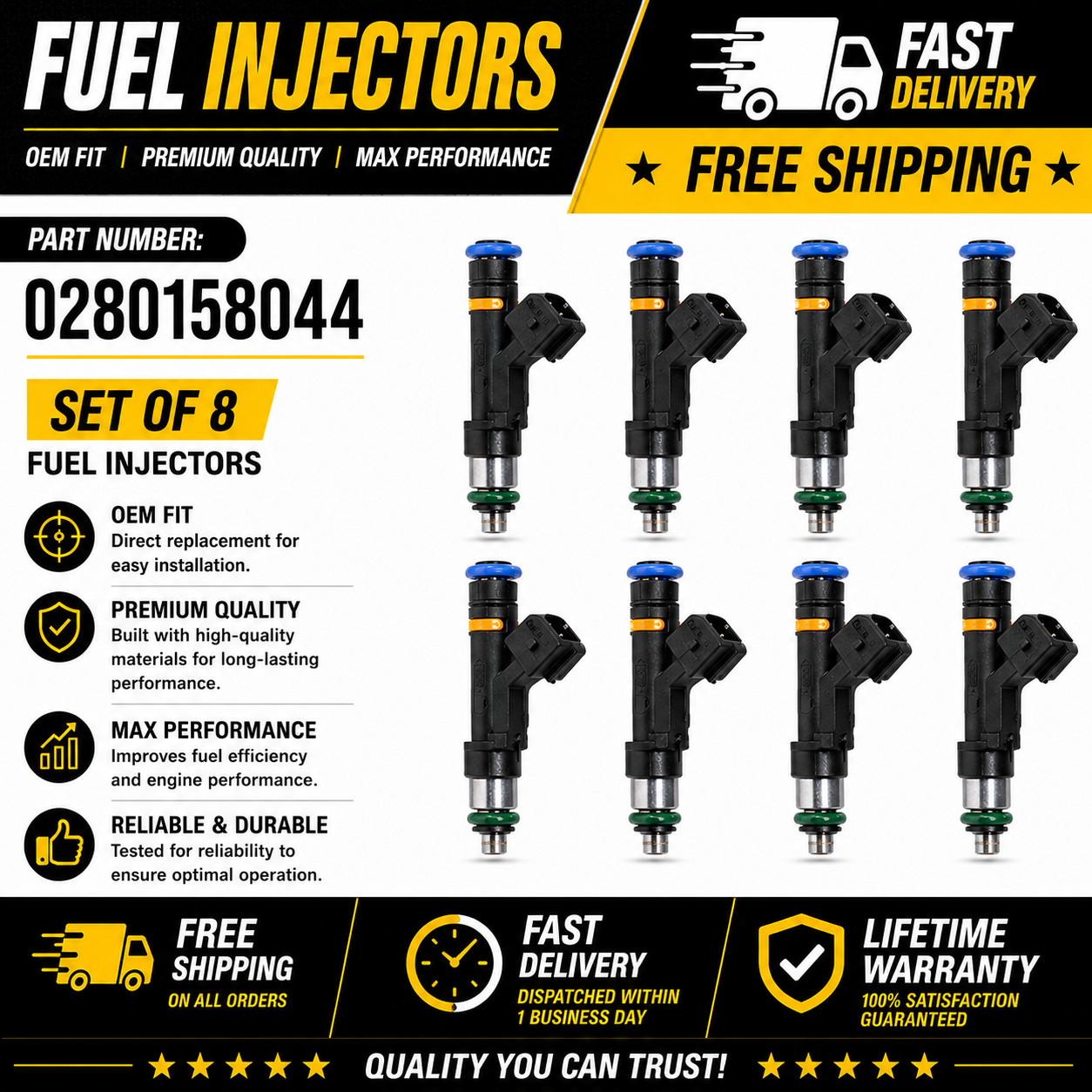 NEW OEM Bosch Fuel Injectors Set of 8 0280158044 For Ford F-150 Expedition 5.4L