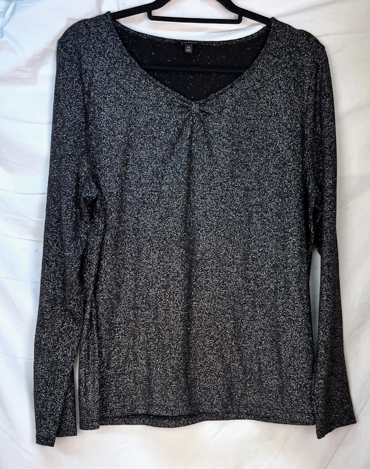 Talbots Black Silver Metallic Long Sleeve Size XL