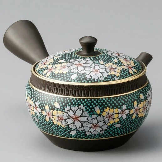Tokoname Kutani yaki Japanese Teapot Green Sakura Kyusu 160ml by Gyokko Japan