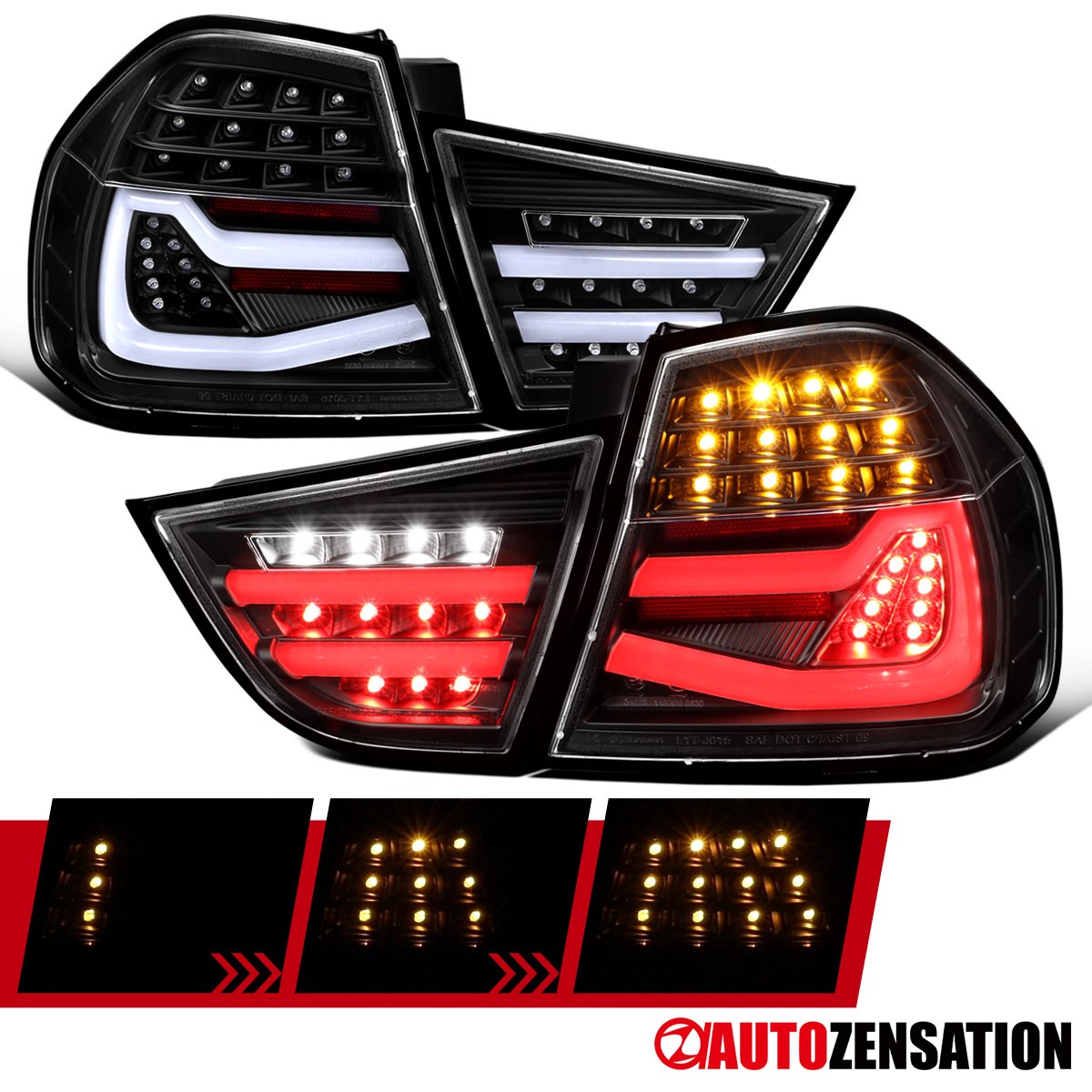 Fit 2009 2010 2011 BMW E90 323i 328i 335i Black Sequential LED Tail Lights Lamps