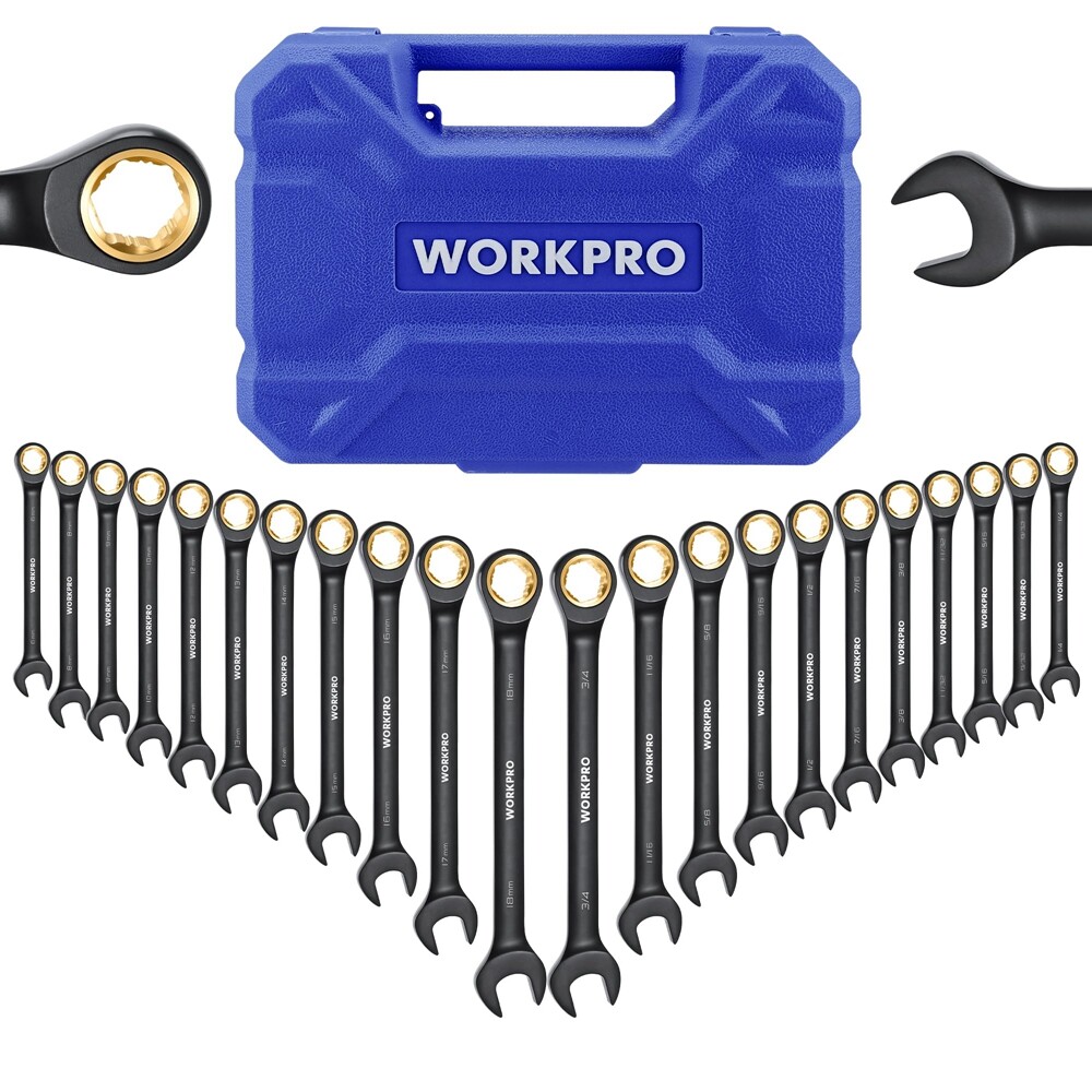 WORKPRO 22PCS Ratcheting Wrench Set 72 Teeth Combination Wrench Set Metric & SAE
