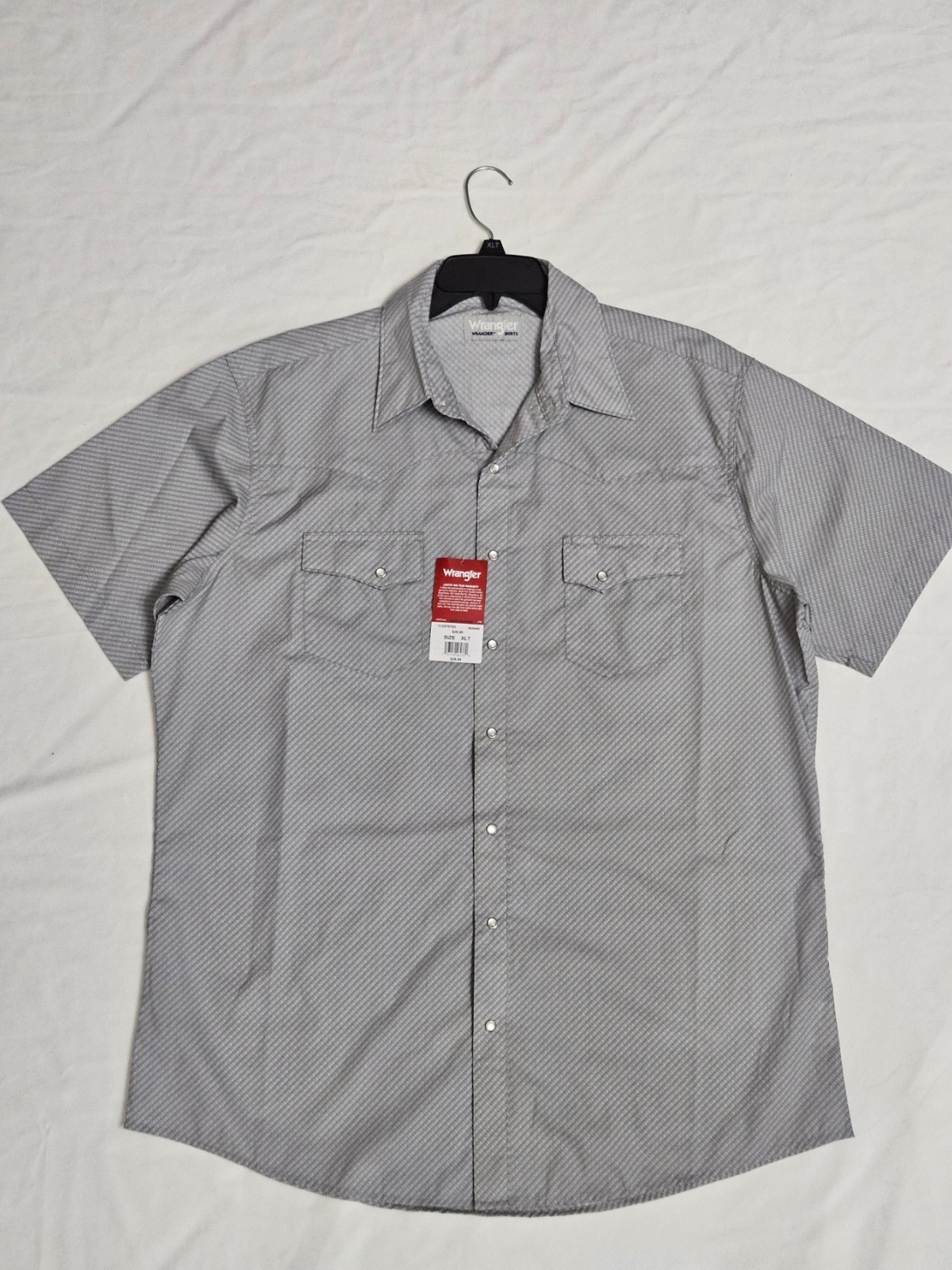 Wrangler Wrancher Men\'s XL Pearl Snap Short Sleeve Grey Chevron Ranchwear Shirt