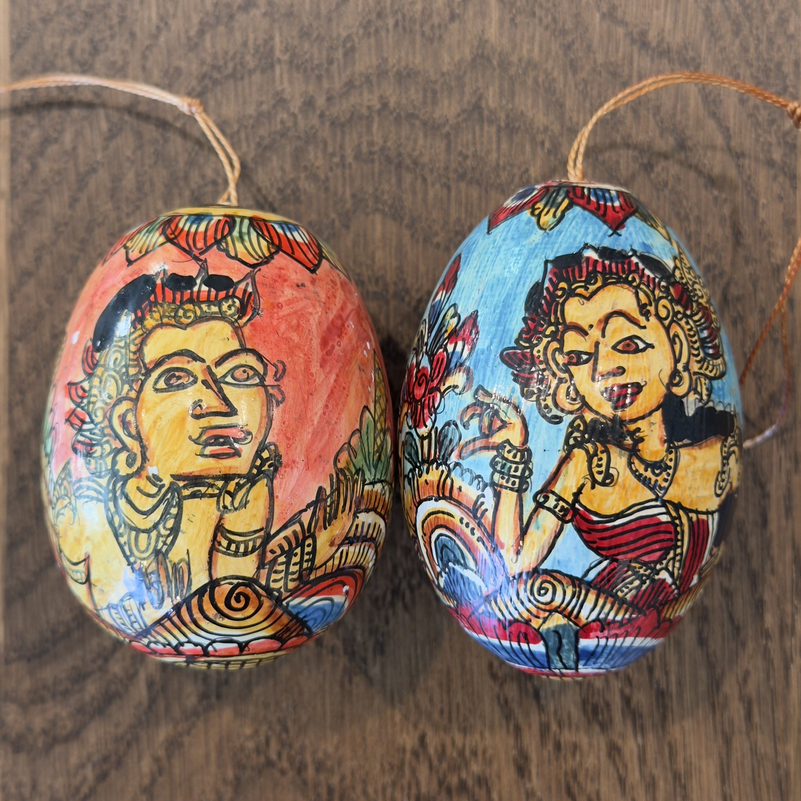Vtg Balinese Hand Painted Wooden Egg Ornaments Set Of 2 Indonesian Folk Art Vtg Balinese Hand Painted Wooden Egg Ornaments Set Of 2 Indonesian Folk Art
