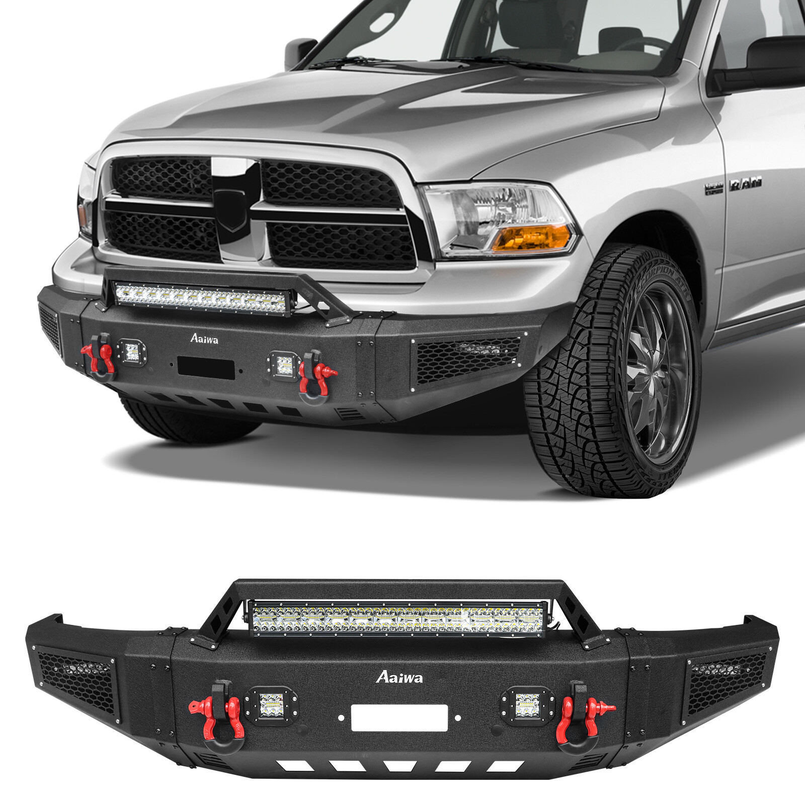 For 1994-2002 Dodge Ram 1500/2500/3500 Steel Front Rear Bumper w/Winch Plate LED