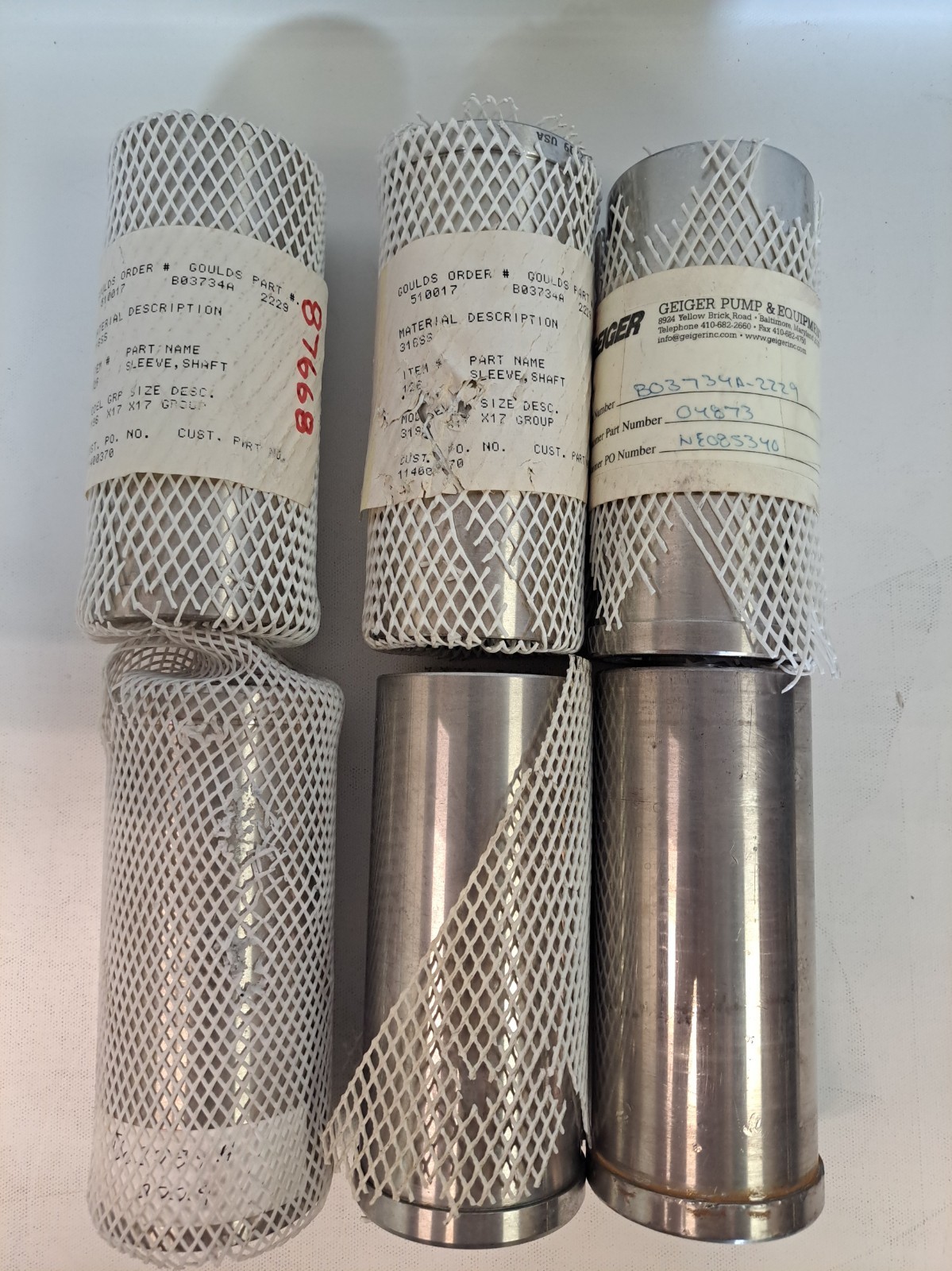 Lot of 6 Goulds Geiger Pump Shaft Sleeves B03734A-2229 Stainless Steel 6