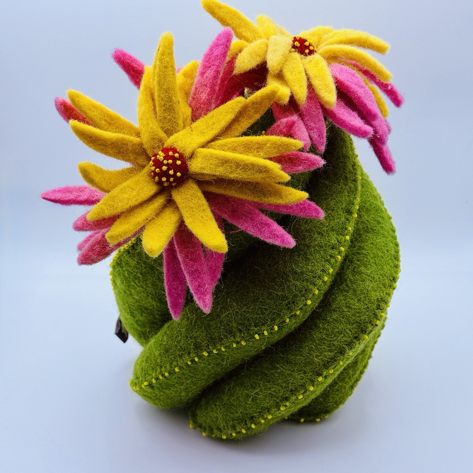 Rare Fiona Walker Felted Cactus w/ Flowers England 9x6 Beautiful Bright Nursery