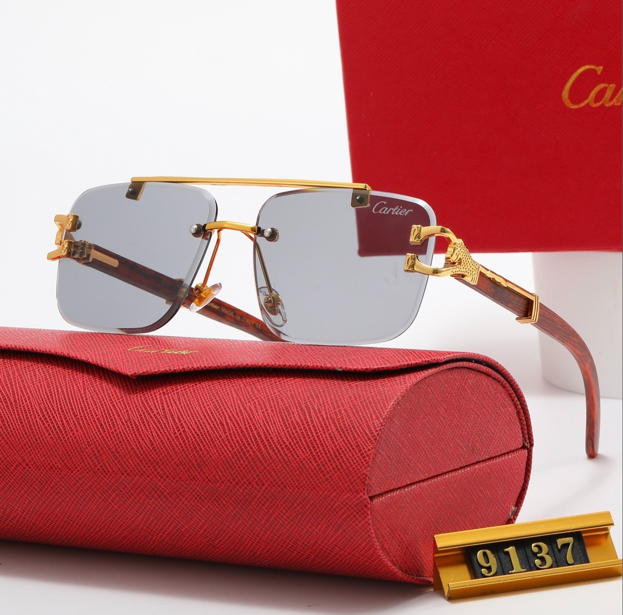 Sophisticated Cartier Classic Gold Panther overlaid on Wood-Grain 58-17-143 Sophisticated Cartier Classic Gold Panther overlaid on Wood-Grain 58-17-143