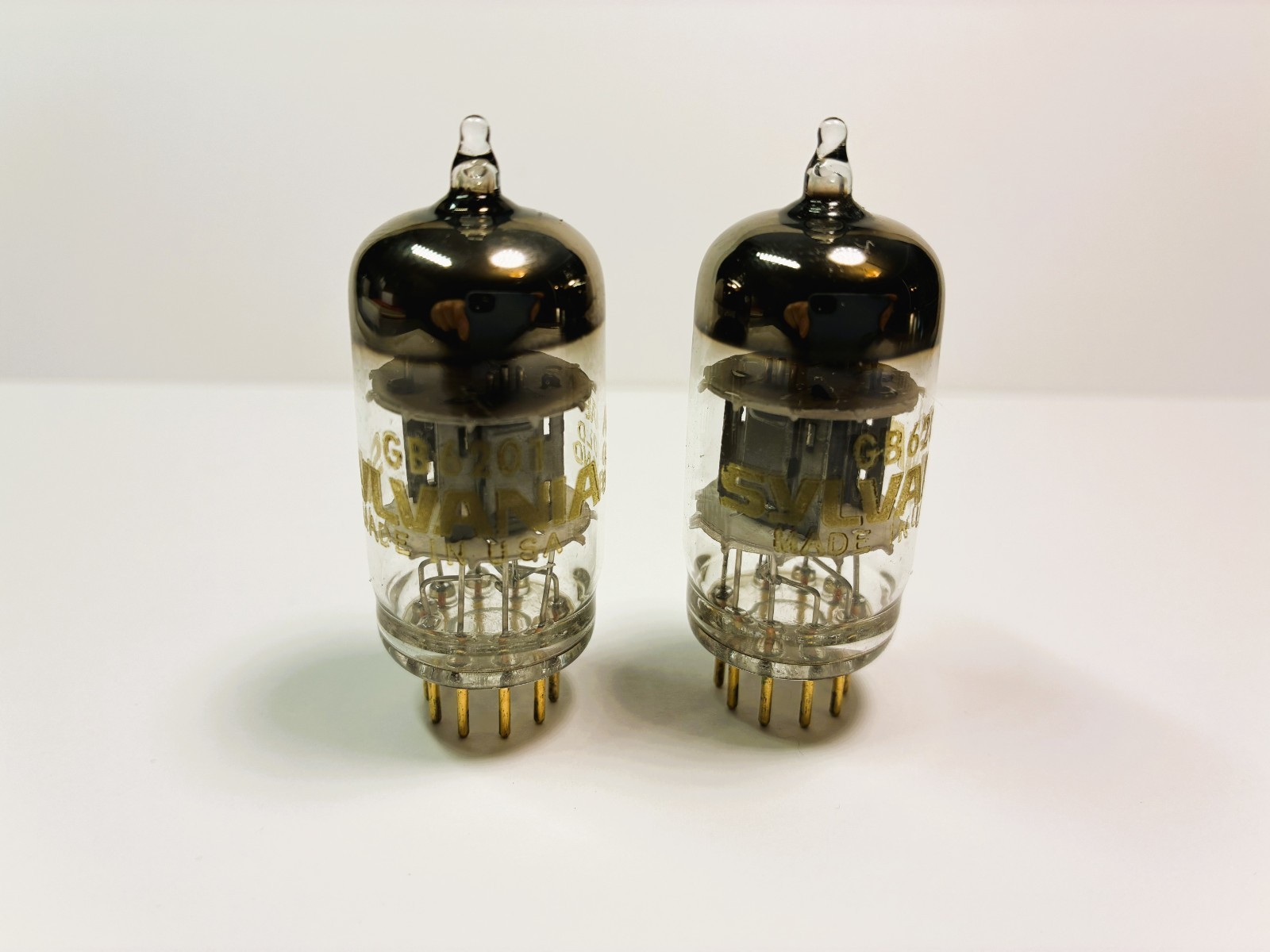 Matching pair Sylvania GB 6201 (12AT7) Vacuum Tubes - Gold Pins, Black Plate