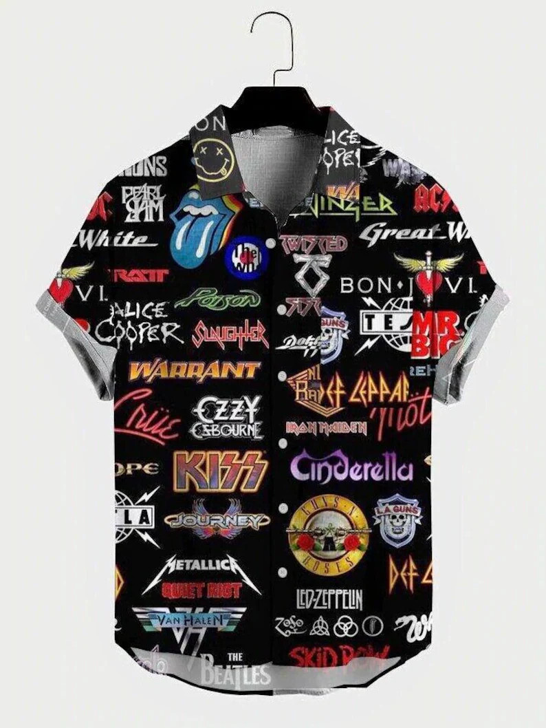 80s Rock Band Hawaiian Shirt, retro throwback music shirt, vintage 80s Rock Band Hawaiian Shirt, retro throwback music shirt, vintage