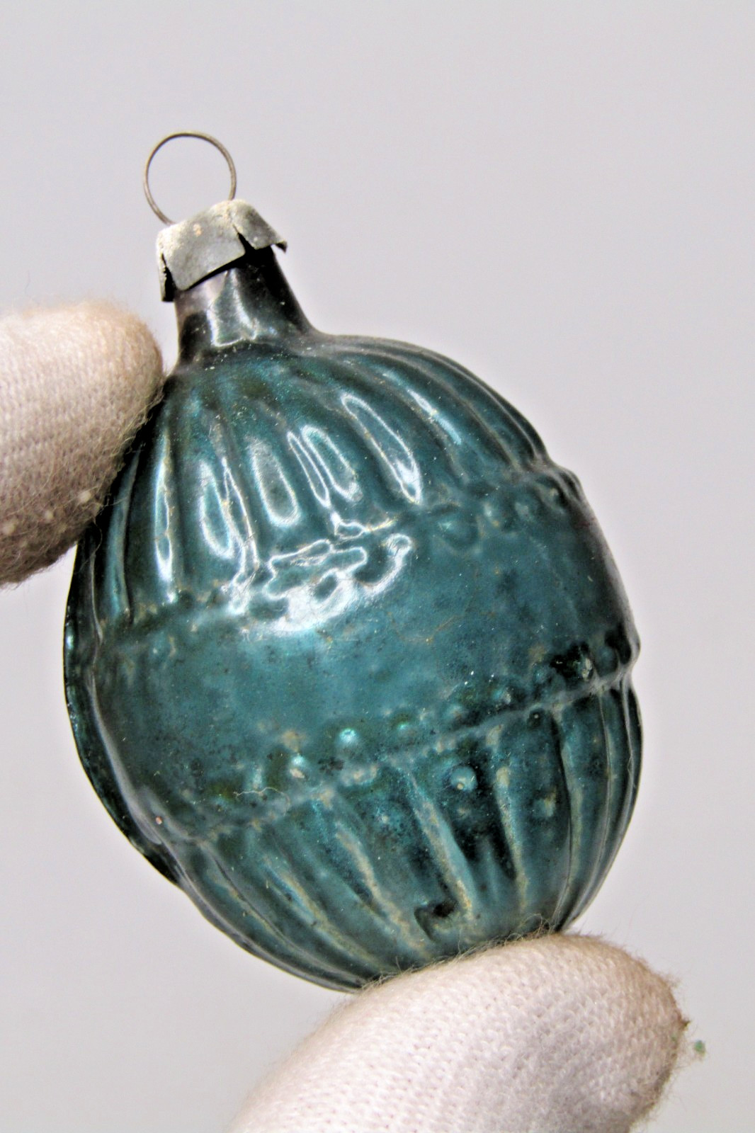Vintage Antique Blown Glass Ribbed Embossed DROP Christmas Ornament Germany