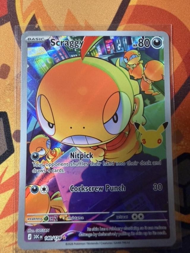 Scraggy 140/128 Illustration Rare ME: 30th Celebration Pokemon Holo Near Mint