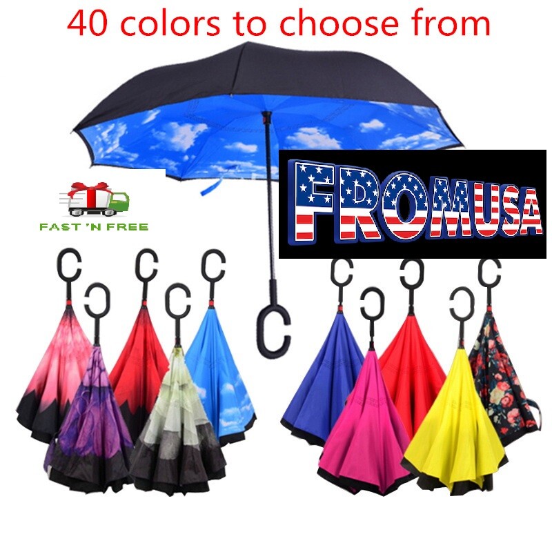 Reverse Folding Inverted Umbrella - Double Layer,Windproof, UV Proof, Inside Out