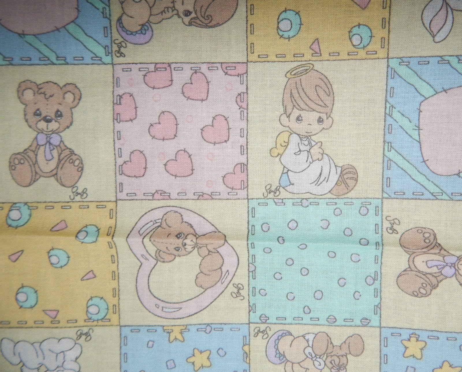 vintage pastel Precious Moments fabric baby nursery BTY cheater quilt bear bunny