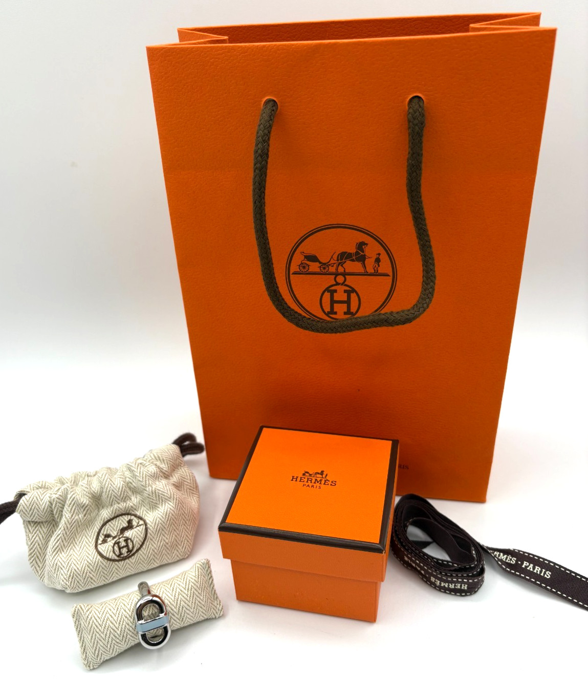 【Authentic】HERMES Maillon Ring H100043FJE454 Silver Stainless Steel US Size 9