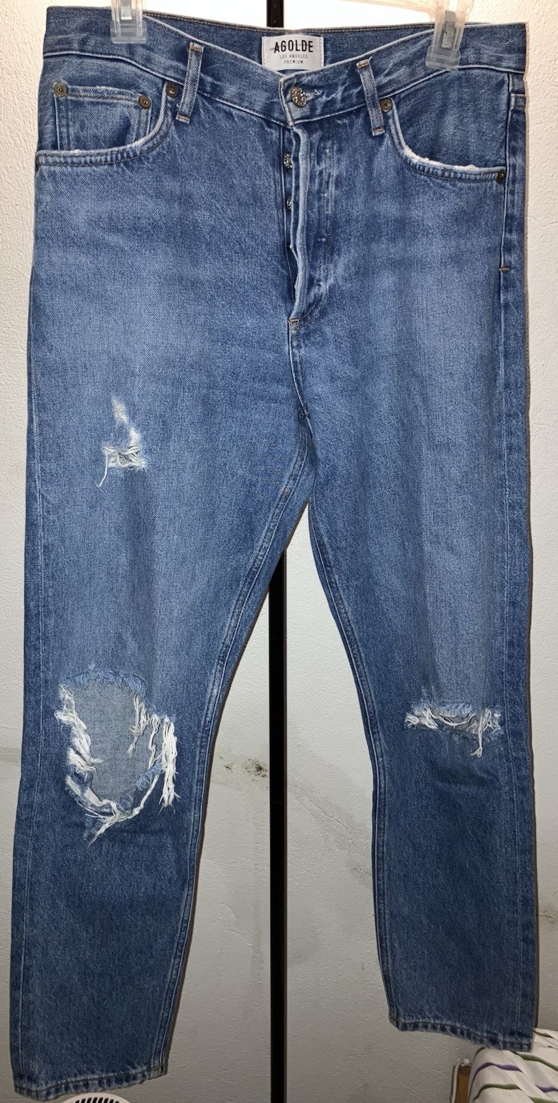 Agolde 90s Pinch Waist Straight Leg Distressed Jeans Size 28