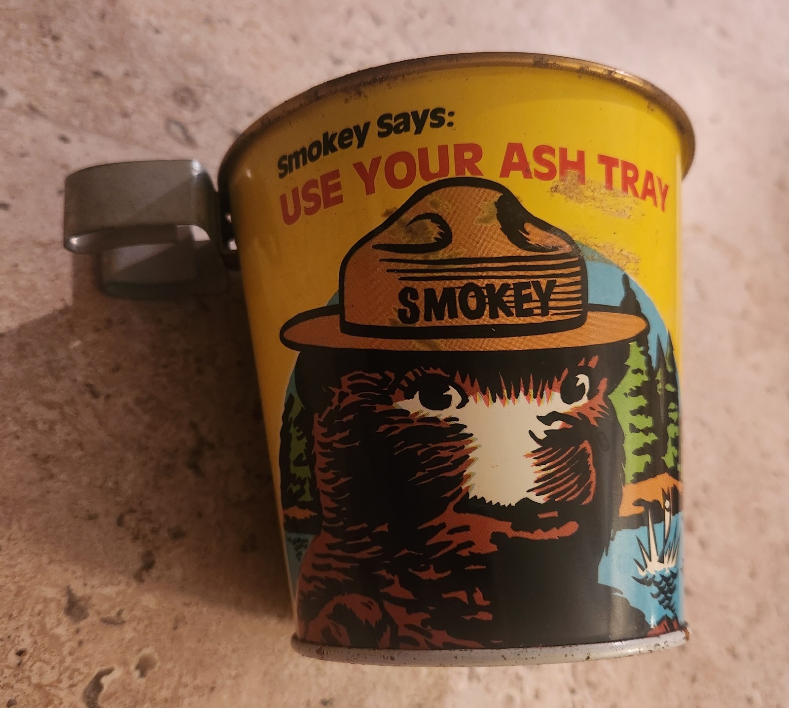 Vintage Smokey the Bear Tin Bucket Ash Tray RARE Camping Assesory 1960\'s